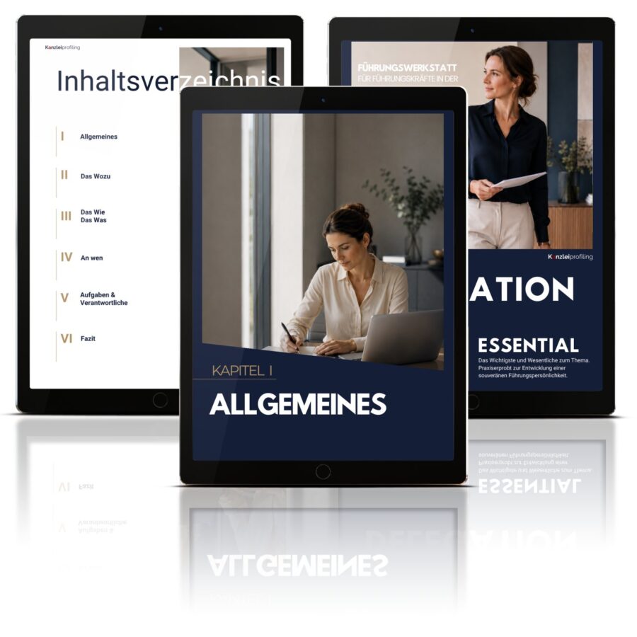 Frau steht in einem modernen Büro – Cover des Essentials Delegation von Kanzleiprofiling